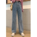 Trendy Women's Jeans Pockets High Waist Long Relaxed Fit Straight Jeans