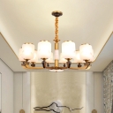 Cylindrical Living Room Up Chandelier Antique White Patterned Glass 6/8 Bulbs Gold Ceiling Hang Light