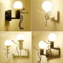 Iron Robot Wall Sconce Light Novelty Modern 1/2 Bulbs Black Wall Mounted Lamp for Kids Room