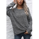Womens Sweater Stylish Ripped Detail Loose Fitted Crew Neck Tunic Long Sleeve Sweater