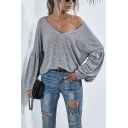 Trendy Women's Knit Top Space Dye Pattern V Neck Chest Pocket Long Bishop Sleeves Regular Fitted Knit Top