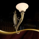 Frosted White Glass Carillon Wall Lighting Vintage Single-Bulb Hallway Wall Mount Lamp with Scroll Arm in Bronze