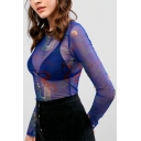 Styling Club Girls' Glove Sleeve Crew Neck Dragon Patterned See-Through Mesh Slim Fit T-Shirt in Blue