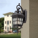 1-Head Tapered Wall Light Fixture Vintage Black Frosted White Glass Sconce Lighting for Garden