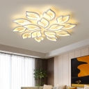 White Layered Leaf Ceiling Lamp Modernist 9/12/15-Head Acrylic LED Semi Flush Mount Light in Warm/White Light