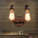 2 Lights Wall Light Fixture Loft Square Pipe Iron Wall Mount Lighting in Bronze for Dining Room