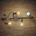 Bronze/Copper Pipe Wall Lighting Factory Iron 3 Lights Antique Living Room Wall Mount Lamp with Gear and Clock