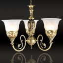 Bronze Flared Up Chandelier Lamp Vintage Cream Glass 3-Light Restaurant Pendant Light with Curved Arm