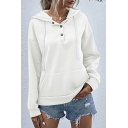Womens Hoodie Chic Solid Color 1/4 Button Kangaroo Pocket Drawstring Long Sleeve Slim Fit Hooded Sweatshirt