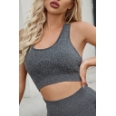 Quick-Dry Women's Tank Top Space Dye Pattern Banded Hem Scoop Neck Sleeveless Slim Fitted Cropped Cami Top
