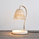 Floral Beige Glass Night Lamp Modern Single Bulb White and Brass Gooseneck Table Light