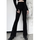 Elegant Womens Pants Solid Color Corduroy High Waisted Elasticity Long Flare Cuff Pants