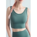 Womens Cami Top Chic Solid Color Shockproof Beauty Back Skinny Fitted Cropped Sleeveless Scoop Neck Fitness Bra