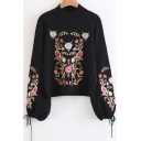Chic Embroidery Floral Pattern Round Neck Long Sleeve Pullover Sweater