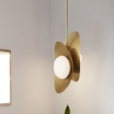 Avant-Garde Postmodern Ellipse Ceiling Light Metal 2-Bulb Cafe Cluster Pendant in Black/Gold with Milk Glass Shade