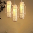 Beige Spheroid Hanging Light Kit Chinese 1 Light Bamboo Suspension Pendant with Faux Parchment Shade Inside