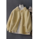 Casual Woolen Coat Fur Fleece Brushed Solid Color Flap Pockets Horn Button Peter Pan Collar Long Sleeves Loose Fitted Woolen Coat for Women