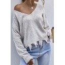 Womens Sweater Fashionable Frayed Hem V Neck Long Drop-Sleeve Regular Fitted Confetti Sweater