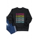 Creative Women's Sweatshirt Letter Coffee Pattern Crew Neck Long-sleeved Regular Fitted Sweatshirt