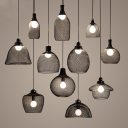 Mesh Bell/Oval/Mushroom Iron Pendant Farmhouse Single Bulb Dining Room Ceiling Suspension Lamp in Black