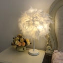 White Globe Table Stand Light Simplicity 1 Head Feather Night Lighting for Girls Room