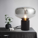 Oval Silver Mirror Glass Table Lamp Postmodern 1-Light Black Nightstand Light with Marble Base
