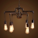 4/6-Light Piping Chandelier Lighting Industrial Antique Brass Metallic Ceiling Suspension Lamp