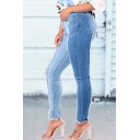 Classic Womens Jeans Faded Wash Fringe Detail Mention Hip Zipper Fly Slim Fit 7/8 Length Tapered Jeans