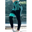 Unique Women's Leggings Geometric Pattern Color Block High Waist Full Length Skinny Yoga Leggings