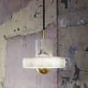 White Lid Shaped Drop Pendant Minimalism Single Marble Hanging Light Kit for Bedside
