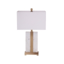 Single Living Room Table Light Minimalist White Nightstand Lamp with Rectangle Fabric Shade