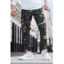 Classic Mens Pants Camouflage Side Flap Pockets Cuffed Zipper Fly Ankle Length Loose Fit Tapered Cargo Pants