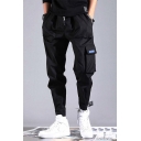 Men's Street Trendy Simple Plain Drawstring Waist Velcro Cuffs Hip Pop Style Casual Loose Cargo Pants