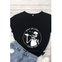 Womens T-Shirt Simple Skull Letter Pattern Short Sleeve Round Neck Regular Fitted Graphic Tee Top