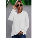 Womens T-Shirt Chic Solid Color Split Hem Side Loose Fitted Hooded Long Sleeve Tee Shirt