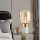 Postmodern Pill Capsule Night Lamp Smoke/Amber Glass Single-Bulb Bedside Table Lighting in Black/White