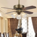 Clear Carved Glass Gold Ceiling Fan Lamp Bell 36