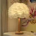 Blooming Feather Table Stand Light Minimalist 1 Bulb Grey/White/Pink Night Lamp with Wood Base