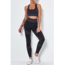 Leisure Women's Co-ords Contrast Panel Heathered Round Neck Sleeveless Slim Fitted Crop Top with High Elastic Waist Ankle Length Pants
