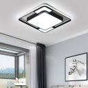 Round/Square/Rectangle Bedroom Flushmount Metal Modern LED Ceiling Light in Black with Acrylic Diffuser, White/3 Color Light