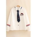 Retro Womens Shirt Beauty Candy Letter Embroidery Arm-Stripe Button up Spread Collar Long Sleeve Loose Fit Shirt with Tie