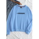 Simple Letter J-HOOOOOPE Print Round Neck Oversized Pullover Sweatshirt