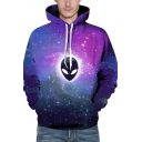 Basic Womens 3D Hoodie Alien Galaxy Pattern Kangaroo Pocket Drawstring Long Sleeve Slim Fit Hooded Sweatshirt