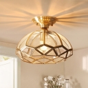 Clear Glass Dome Flush Mount Light Antique 1-Light Bedroom Ceiling Light Fixture in Gold