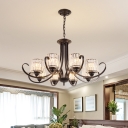 Floral/Cylinder Living Room Pendant Light Retro Clear Crystal 6/8-Light Black/Gold Chandelier with Scrolled Arm