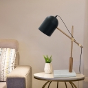 Elongated Dome Metal Nightstand Light Post-Modern 1 Bulb Black and Brass Table Lamp with Rotating X-Arm