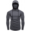 Mens Hooded Sweatshirt Simple Solid Color Masked Zipper Side Drawstring Slim Fitted Long Sleeve Hoodie