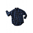 Mens Shirt Stylish Plaid Print Chest Pocket High-Low Hem Button up Spread Collar Long Sleeve Loose Fit Shirt