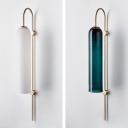 Blue Glass Elongated Tube Sconce Mid Century 1-Light Wall Mounted Lamp with Gooseneck Arm in Gold