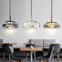 Saucer Bowl Shade Down Lighting Pendant Postmodern Clear/Amber/Smoke Grey Glass Restaurant LED Hanging Lamp in Warm/White Light